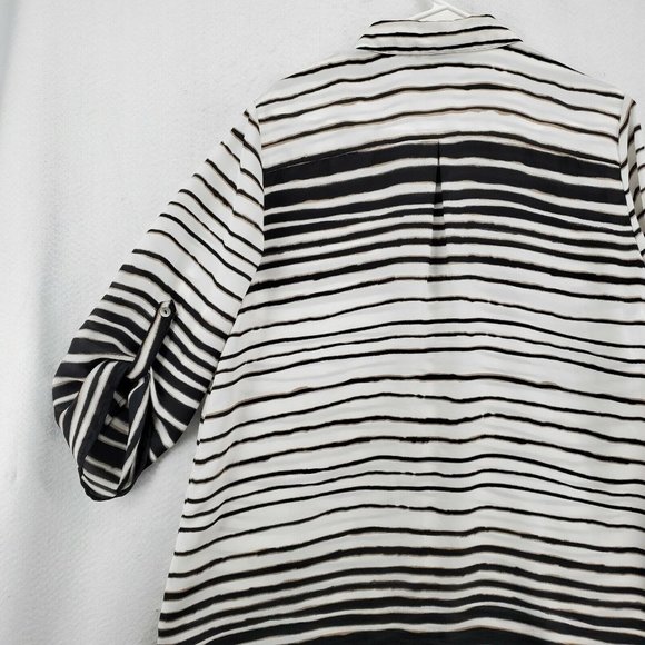 Chicos Top Women's 3/4 Sleeve Striped Button Up Tunic Black Large(12/14) - Picture 10 of 12